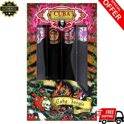 Cuba Cu Ba Jungle 4 Pieces Gift Set For Women, (Snake + Tiger + Zebra + Heartbreaker 4*1.17 Ounce Eau De Parfum Spray)