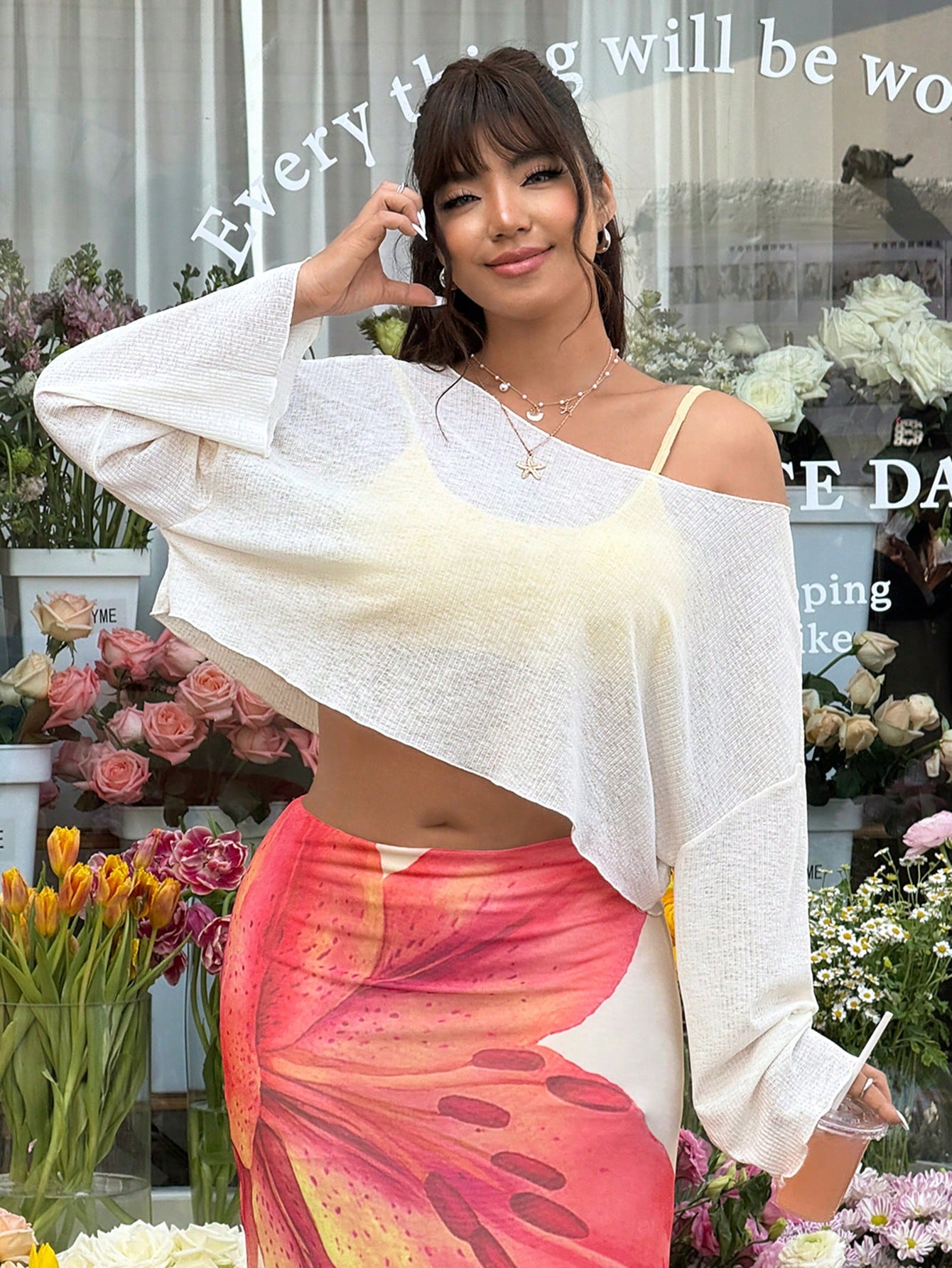 CURVE+ Plus Size Women's Asymmetrical Shoulder Casual Versatile Daily Cover-Up Top