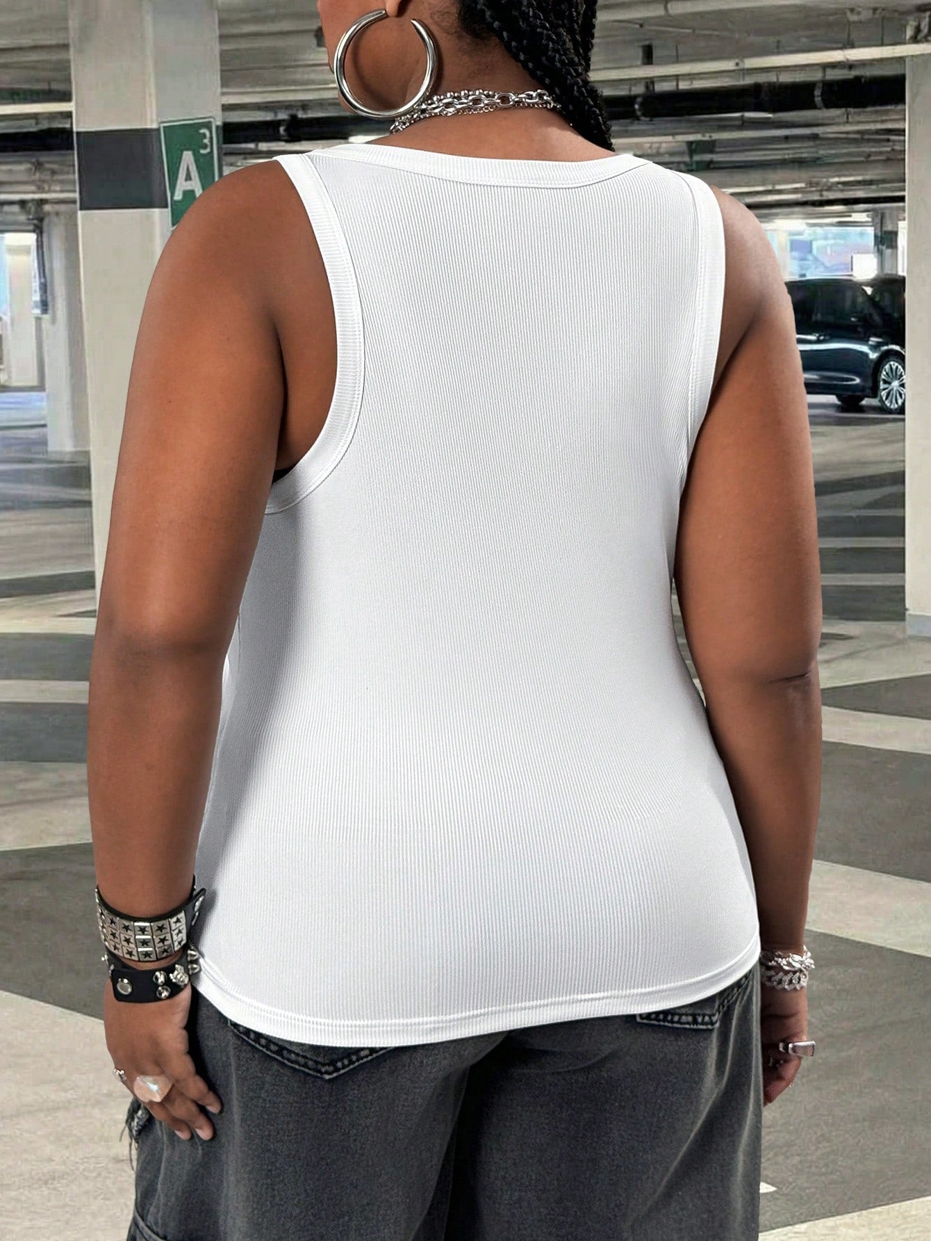 CURVE+ Plus Size Women's Casual Eleganza 70s Sequin Basic Fitted White Off-Shoulder Tank Top, Comfortable Fabric For Summer Party Gym Dinner
