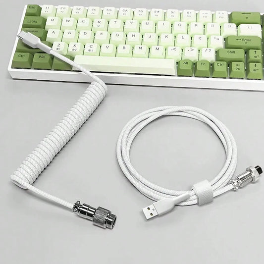 Custom Coiled Aviator Cable 1.5m, Double Braided Mechanical Keyboard Wire With Metal Pilot Connector, Detachable Gaming Cord