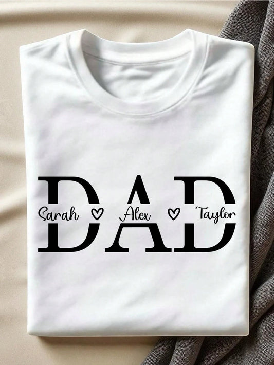 Custom Dad Shirt With Kids Names, Father Heart Tee, Personalized Daddy T-Shirt, Gift For New Dada, Men's Father's Day Gift, Children Name Dad. CU-268