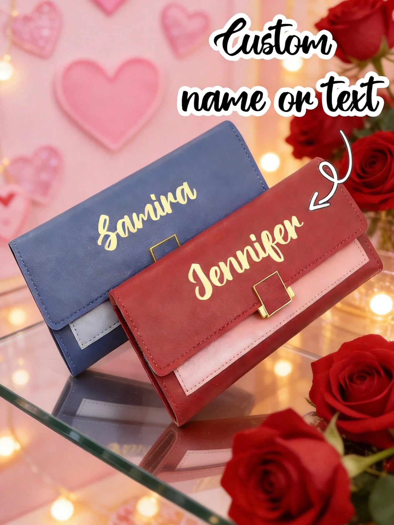 Customizable Clutch/Personalized Wallet, Can Print Your Own Text. This Large Capacity PU Leather Wallet/Coin Purse/Card Holder Has Credit Card Slots, Soft Lining, And Secure Snap Closure