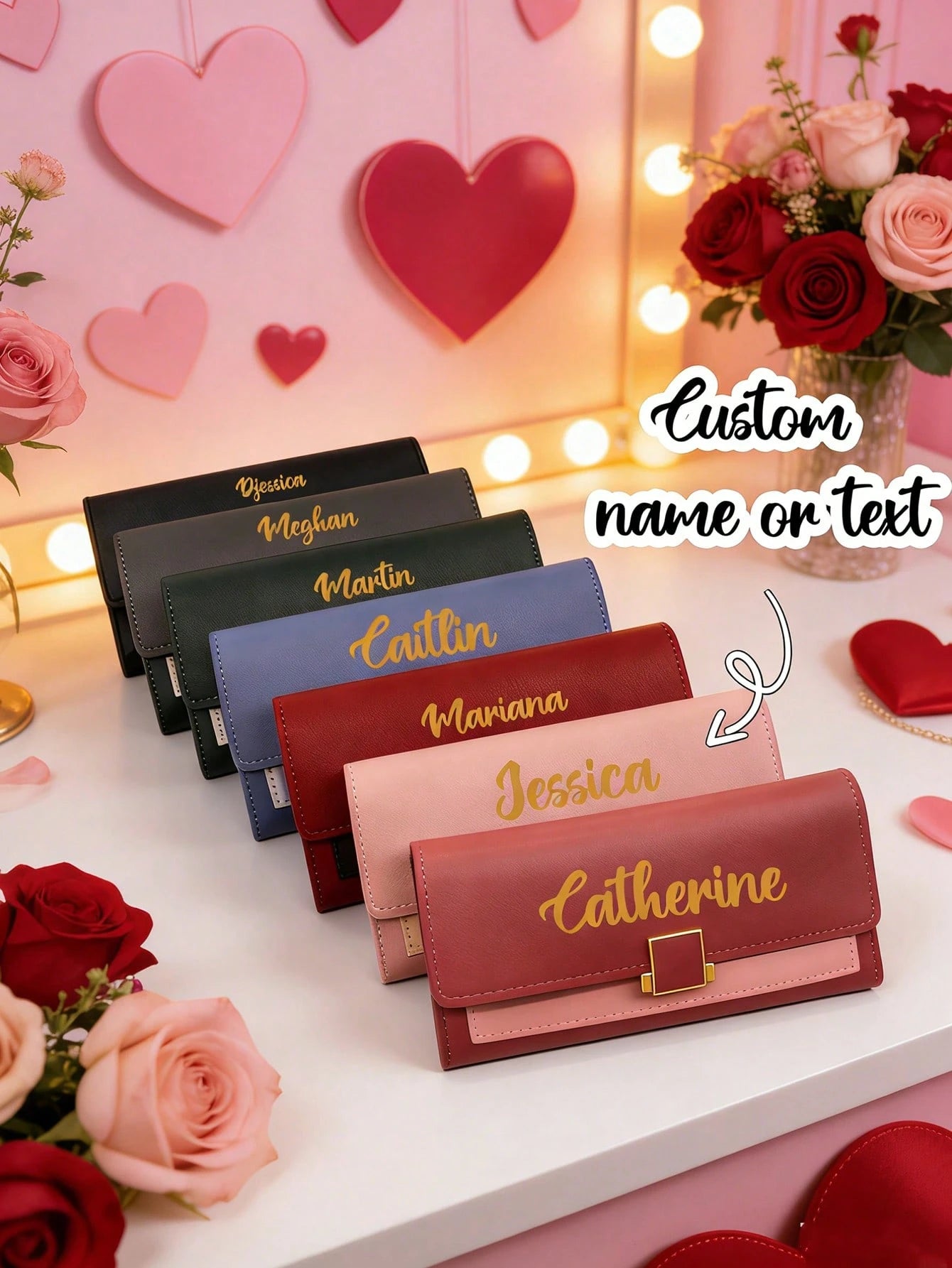 Customizable Clutch/Personalized Wallet, Can Print Your Own Text. This Large Capacity PU Leather Wallet/Coin Purse/Card Holder Has Credit Card Slots, Soft Lining, And Secure Snap Closure