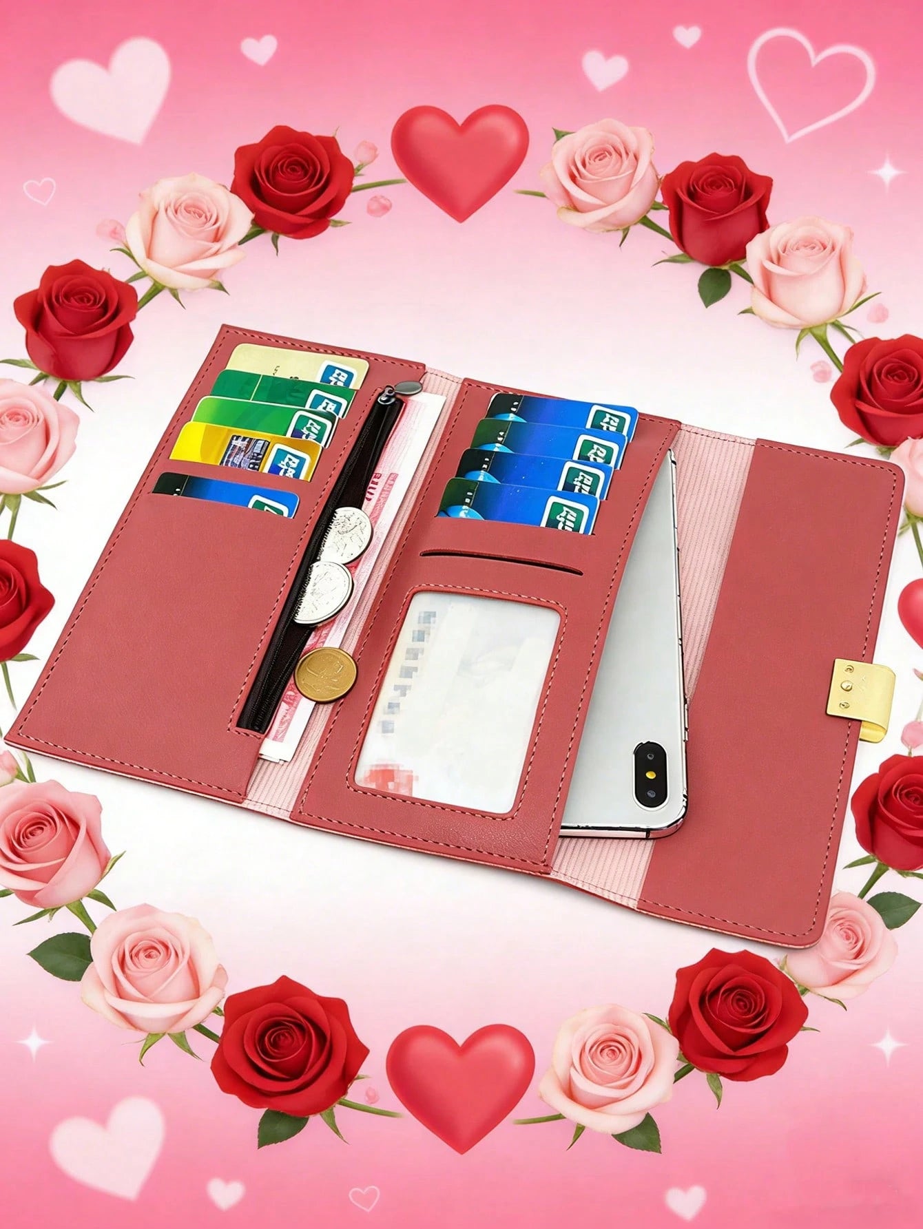 Customizable Clutch/Personalized Wallet, Can Print Your Own Text. This Large Capacity PU Leather Wallet/Coin Purse/Card Holder Has Credit Card Slots, Soft Lining, And Secure Snap Closure
