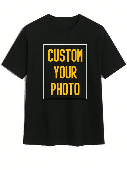 Customizable Men's T-Shirt With Personalized Graphic, Upload Your Photo/Friend/Lover Photo, Black T-Shirt, Holiday Gift, Anniversary Gift, Company Teambuilding Uniform, Music Festival, Gift For Him, S