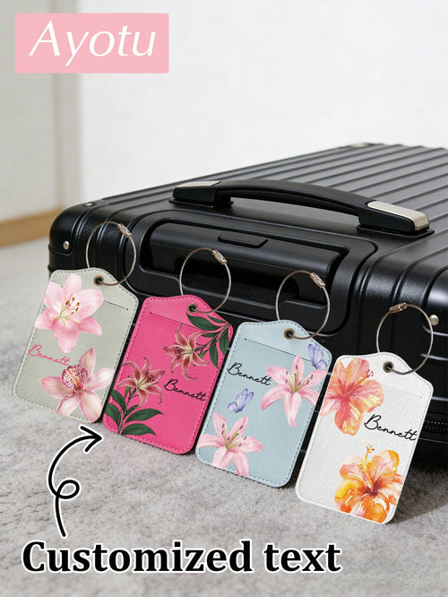 Customized Floral And Name Luggage Tag, Fashionable Lightweight Luggage Tag Suitable For Travel Groups, Women's Luggage Identification Tag, Boarding Pass Label, Team Building Travel ID Tag. Suitable F