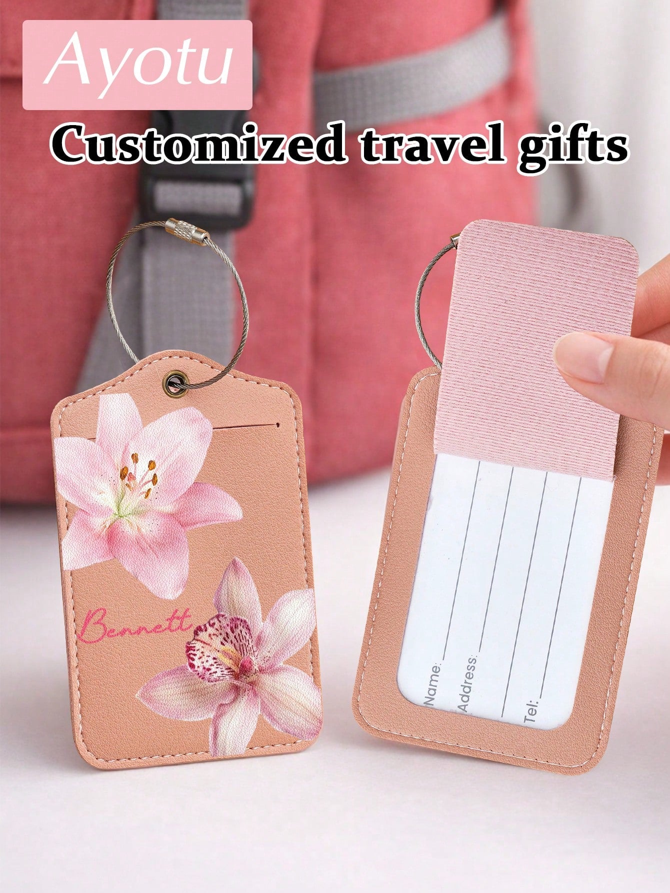Customized Floral And Name Luggage Tag, Fashionable Lightweight Luggage Tag Suitable For Travel Groups, Women's Luggage Identification Tag, Boarding Pass Label, Team Building Travel ID Tag. Suitable F