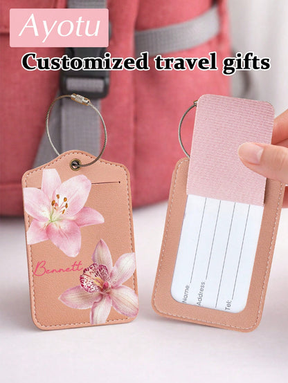 Customized Floral And Name Luggage Tag, Fashionable Lightweight Luggage Tag Suitable For Travel Groups, Women's Luggage Identification Tag, Boarding Pass Label, Team Building Travel ID Tag. Suitable F