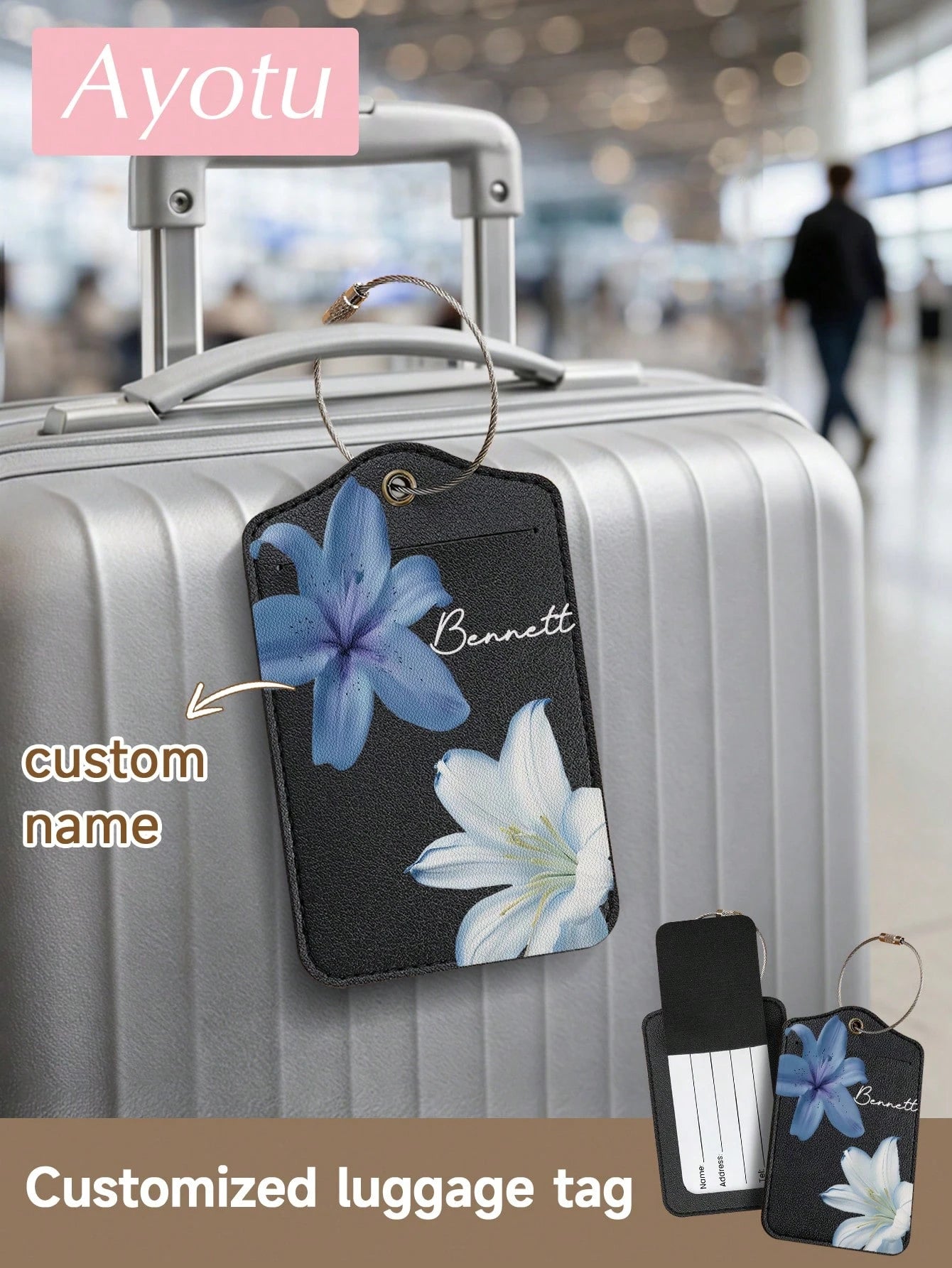 Customized Floral And Name Luggage Tag, Fashionable Lightweight Luggage Tag Suitable For Travel Groups, Women's Luggage Identification Tag, Boarding Pass Label, Team Building Travel ID Tag. Suitable F