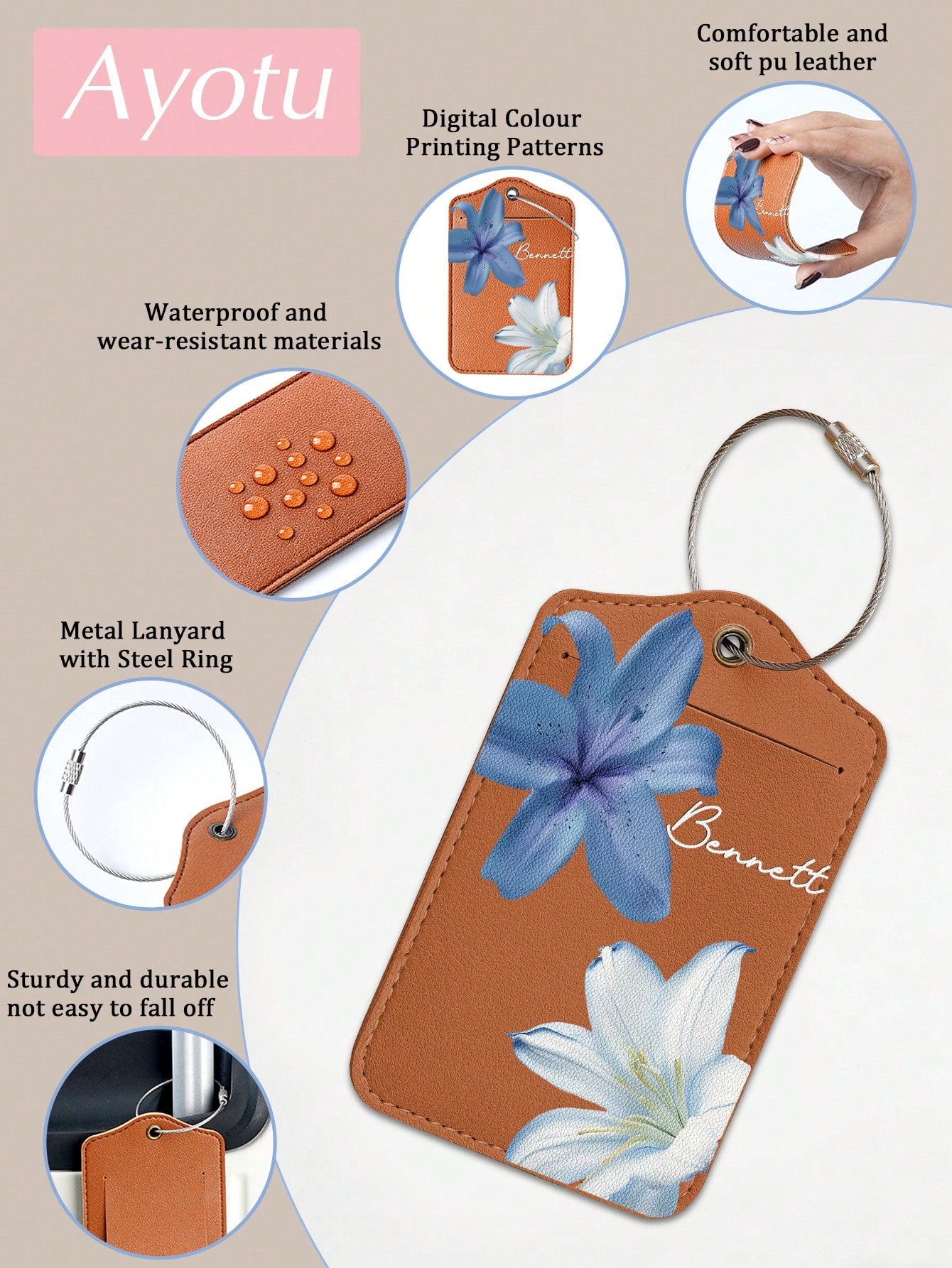 Customized Floral And Name Luggage Tag, Fashionable Lightweight Luggage Tag Suitable For Travel Groups, Women's Luggage Identification Tag, Boarding Pass Label, Team Building Travel ID Tag. Suitable F