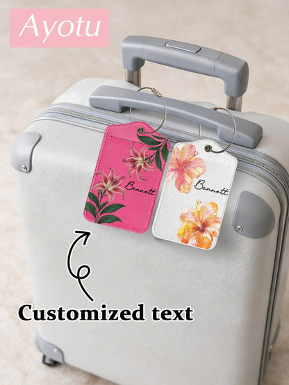 Customized Floral And Name Luggage Tag, Fashionable Lightweight Luggage Tag Suitable For Travel Groups, Women's Luggage Identification Tag, Boarding Pass Label, Team Building Travel ID Tag. Suitable F