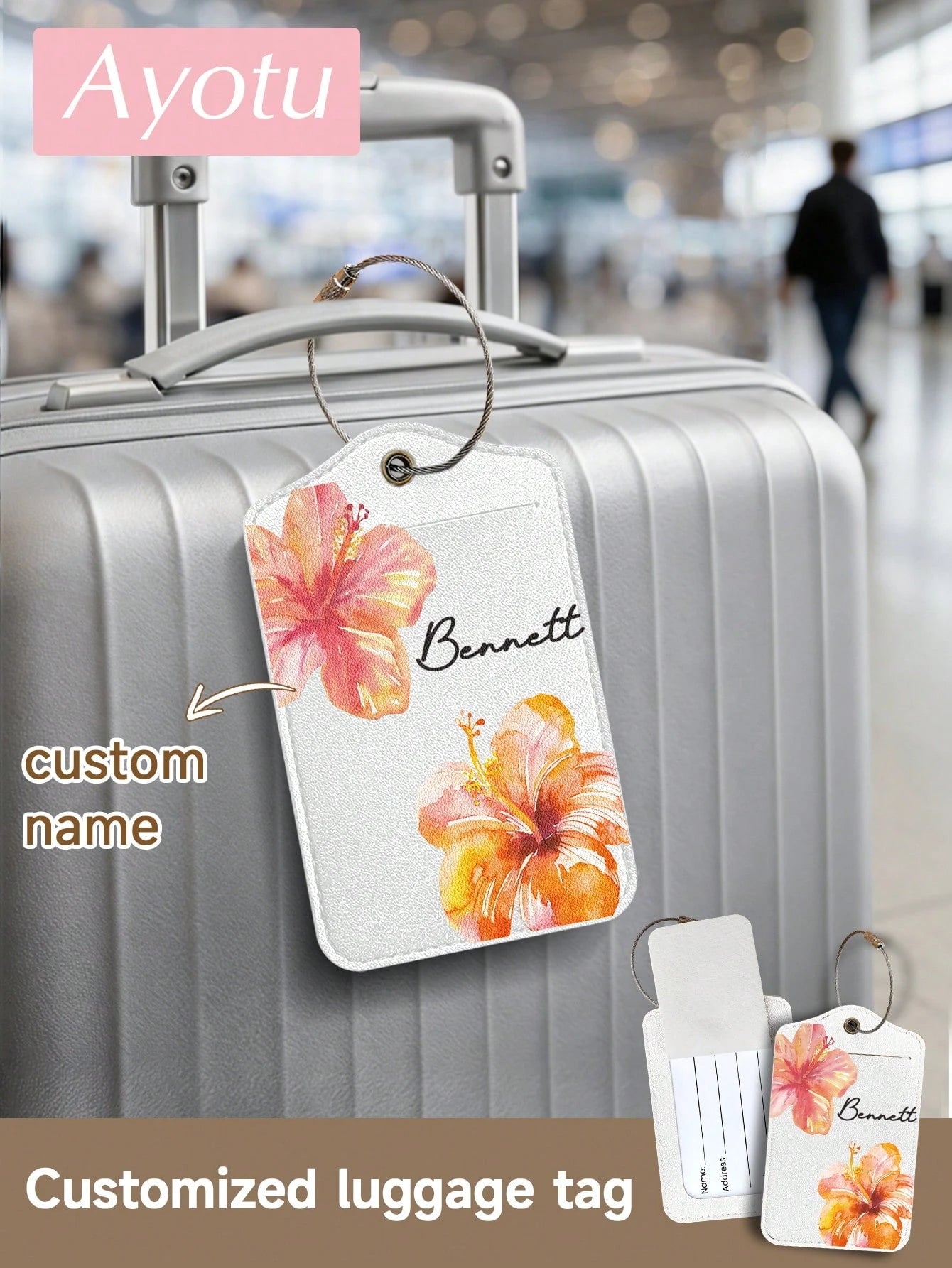 Customized Floral And Name Luggage Tag, Fashionable Lightweight Luggage Tag Suitable For Travel Groups, Women's Luggage Identification Tag, Boarding Pass Label, Team Building Travel ID Tag. Suitable F