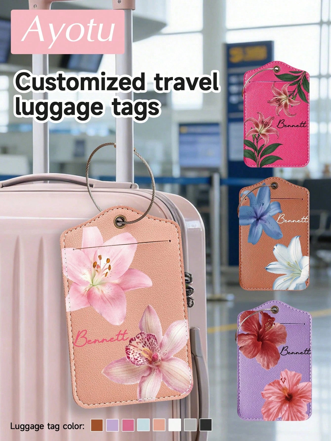 Customized Floral And Name Luggage Tag, Fashionable Lightweight Luggage Tag Suitable For Travel Groups, Women's Luggage Identification Tag, Boarding Pass Label, Team Building Travel ID Tag. Suitable F