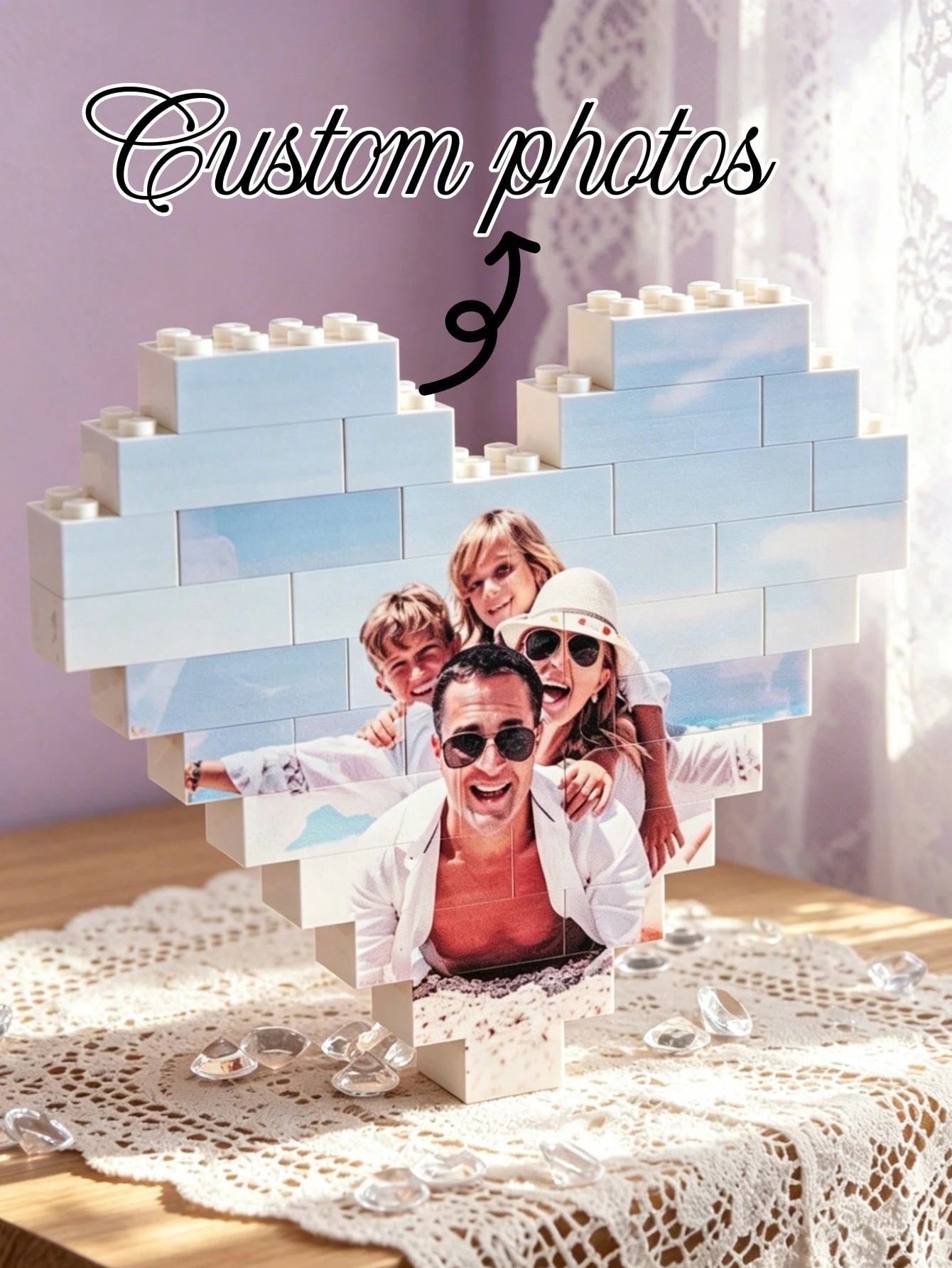 Customized Photo Heart-Shaped Building Blocks, Customized Adult Building Block Puzzle, Built With Building Blocks, Print Your Favorite Photos On It, Unique Memorabilia, Suitable As Desktop, Shelf Or B