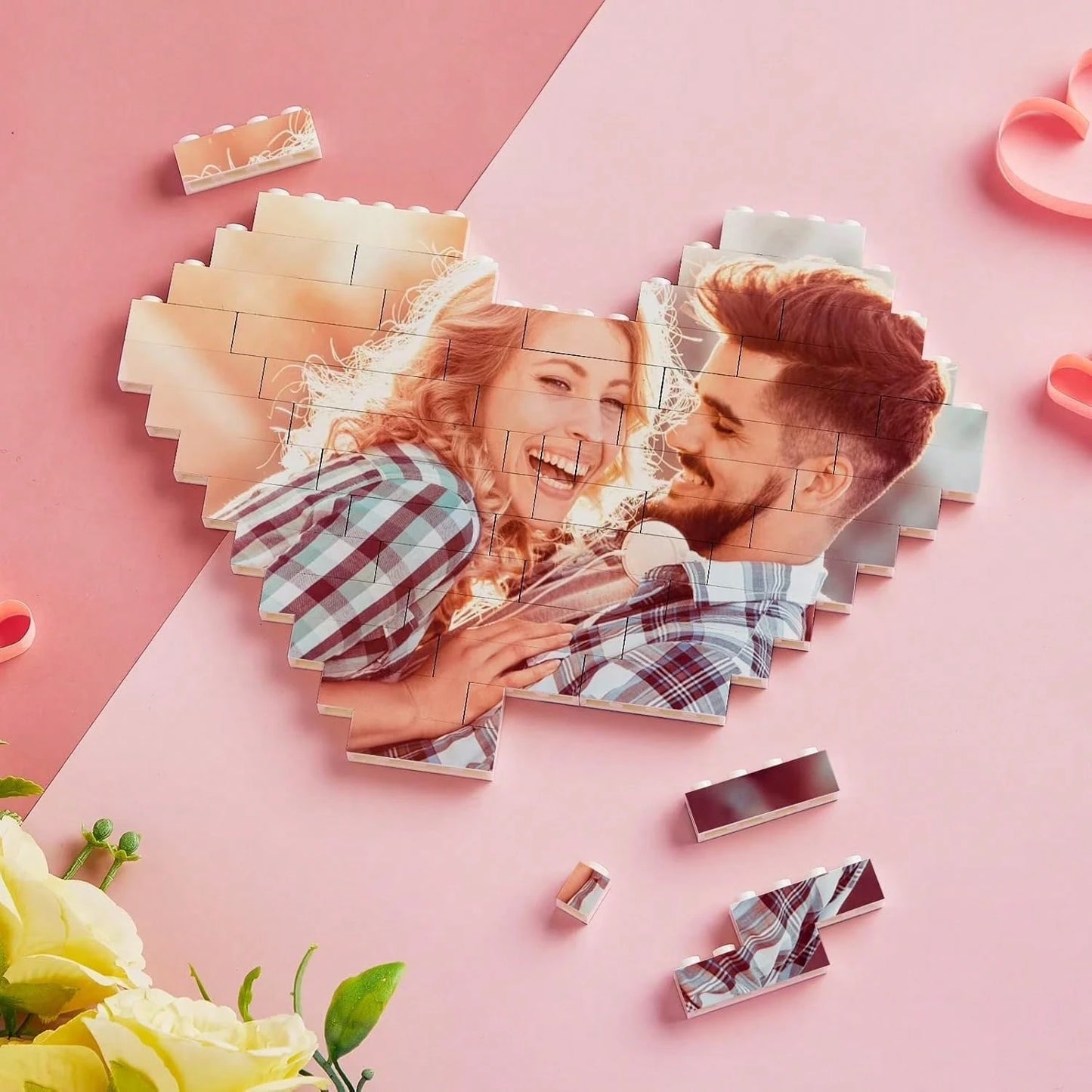 Customized Photo Heart-Shaped Building Blocks, Customized Adult Building Block Puzzle, Built With Building Blocks, Print Your Favorite Photos On It, Unique Memorabilia, Suitable As Desktop, Shelf Or B