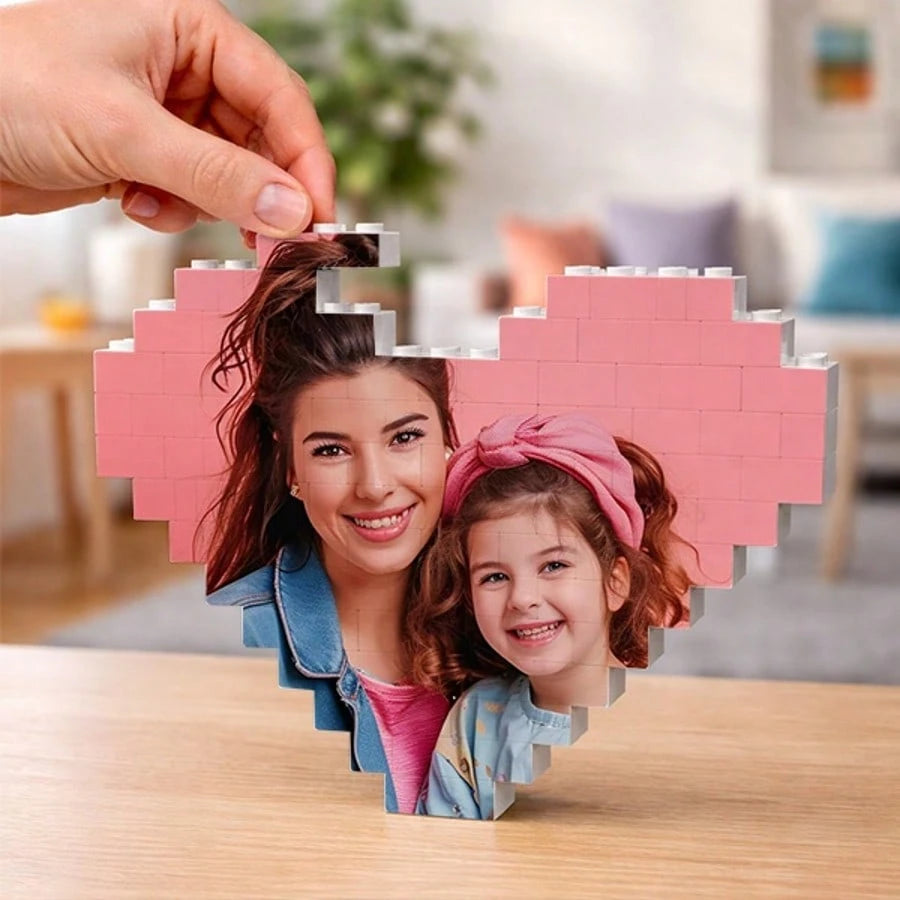 Customized Photo Heart-Shaped Building Blocks, Customized Adult Building Block Puzzle, Built With Building Blocks, Print Your Favorite Photos On It, Unique Memorabilia, Suitable As Desktop, Shelf Or B