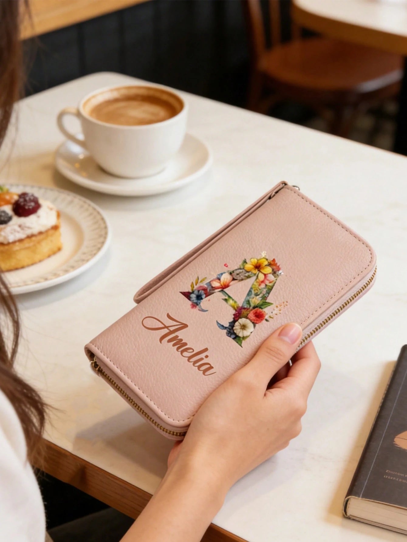 Customized Signature Long Wallet, Personalized Wallet, Women's Personalized Name Wallet, Exquisite Wrist Bag, Decorated With 26 Initial Floral Patterns, Multi-Function Coin Purse, A To Z Initial Patte