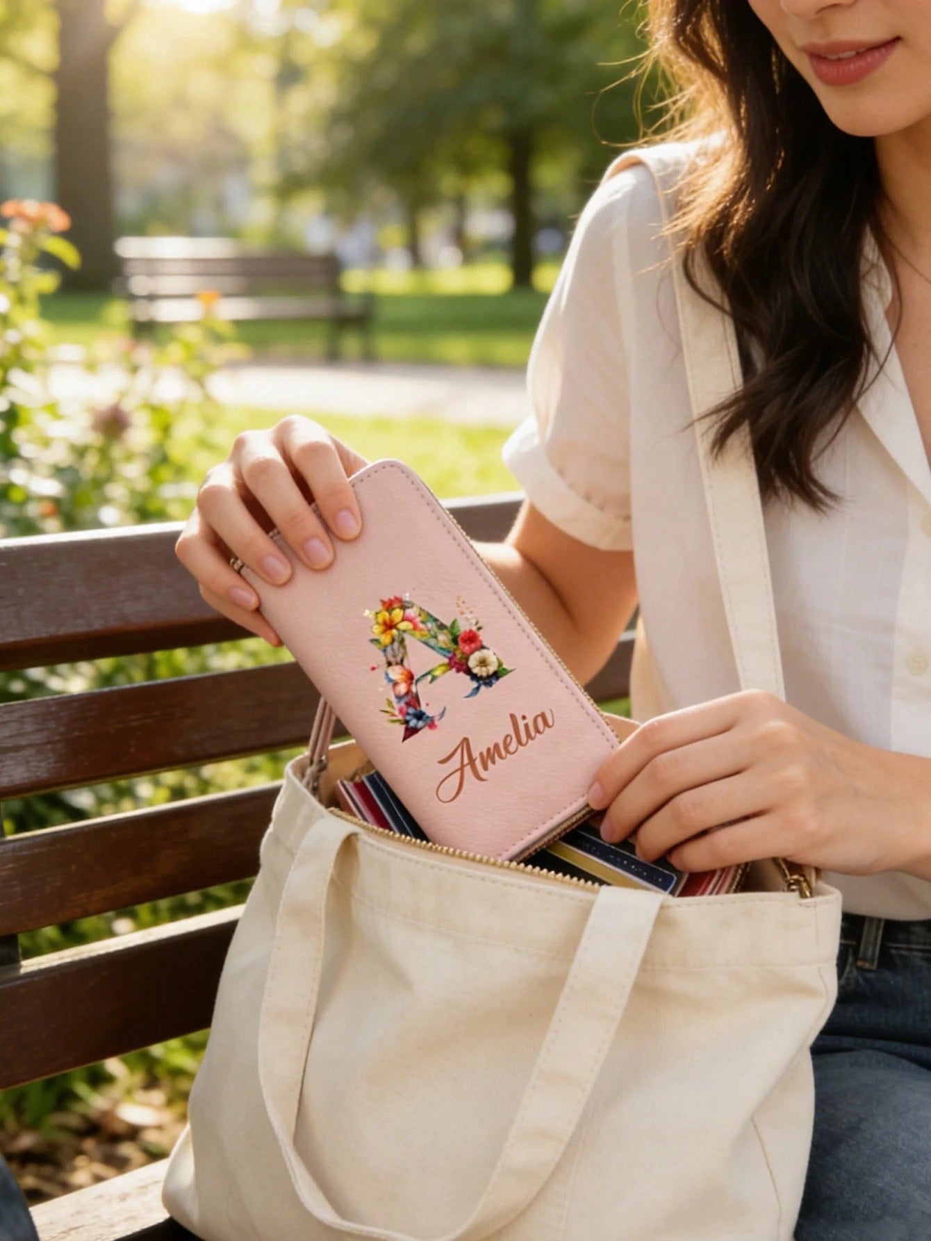 Customized Signature Long Wallet, Personalized Wallet, Women's Personalized Name Wallet, Exquisite Wrist Bag, Decorated With 26 Initial Floral Patterns, Multi-Function Coin Purse, A To Z Initial Patte