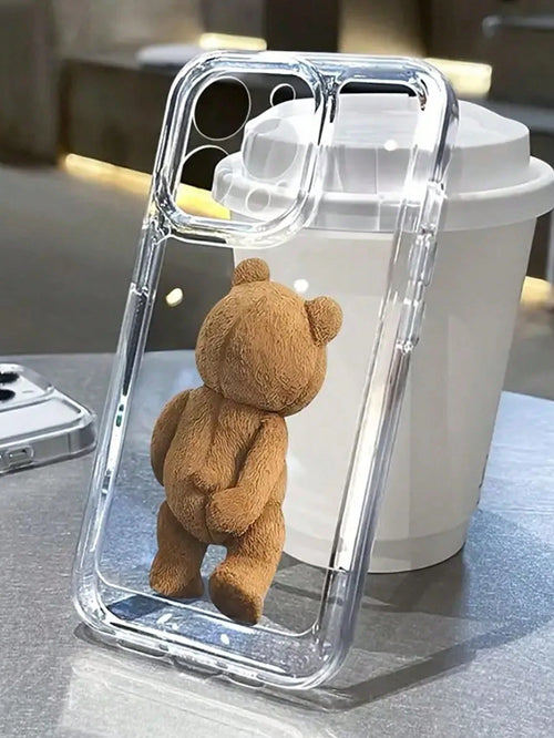 Cute Bear Element Fashion Transparent TPU 1pc Cute Bear Butt Graphic Shockproof Protective Phone Case Compatible With Apple 17, 16, 15, 14, 13, 12, 11 Pro Max Birthday Gift,International Version, Not