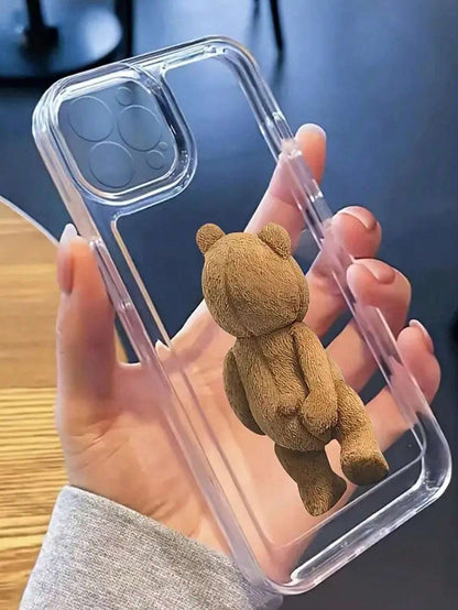Cute Bear Element Fashion Transparent TPU 1pc Cute Bear Butt Graphic Shockproof Protective Phone Case Compatible With Apple 17, 16, 15, 14, 13, 12, 11 Pro Max Birthday Gift,International Version, Not