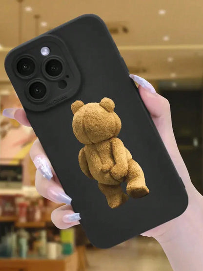 Cute Bear Element Fashion Transparent TPU 1pc Cute Bear Butt Graphic Shockproof Protective Phone Case Compatible With Apple 17, 16, 15, 14, 13, 12, 11 Pro Max Birthday Gift,International Version, Not