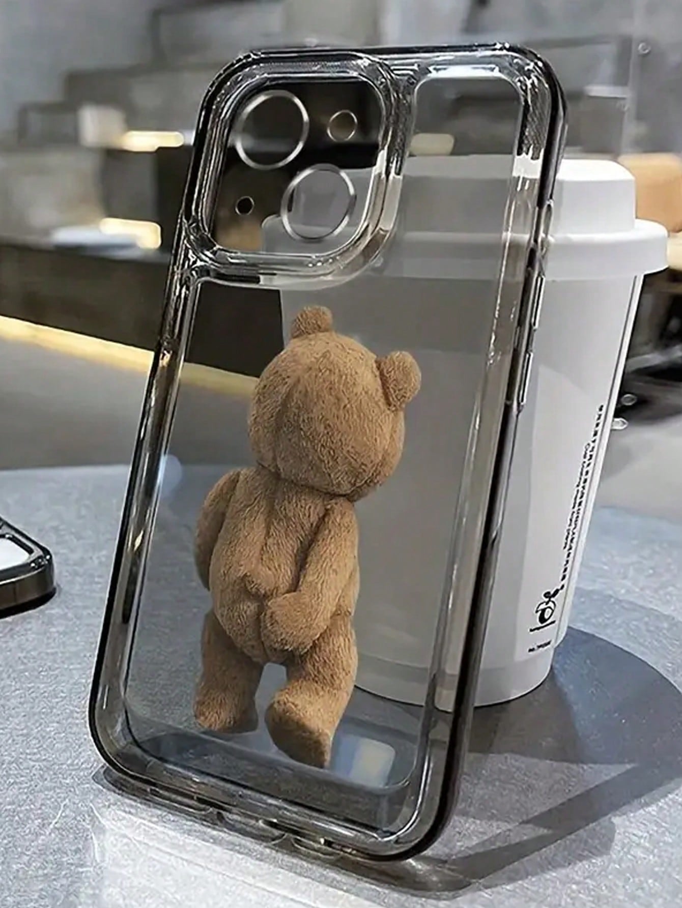 Cute Bear Element Fashion Transparent TPU 1pc Cute Bear Butt Graphic Shockproof Protective Phone Case Compatible With Apple 17, 16, 15, 14, 13, 12, 11 Pro Max Birthday Gift,International Version, Not