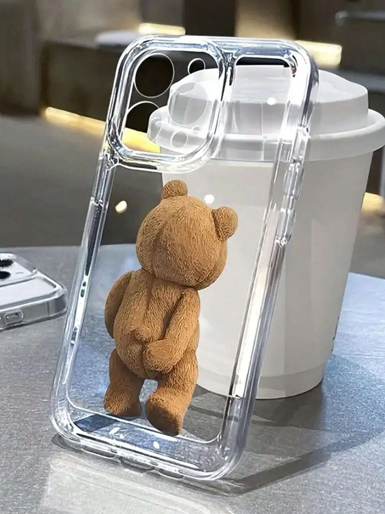 Cute Bear Element Fashion Transparent TPU 1pc Cute Bear Butt Graphic Shockproof Protective Phone Case Compatible With Apple 17, 16, 15, 14, 13, 12, 11 Pro Max Birthday Gift,International Version, Not