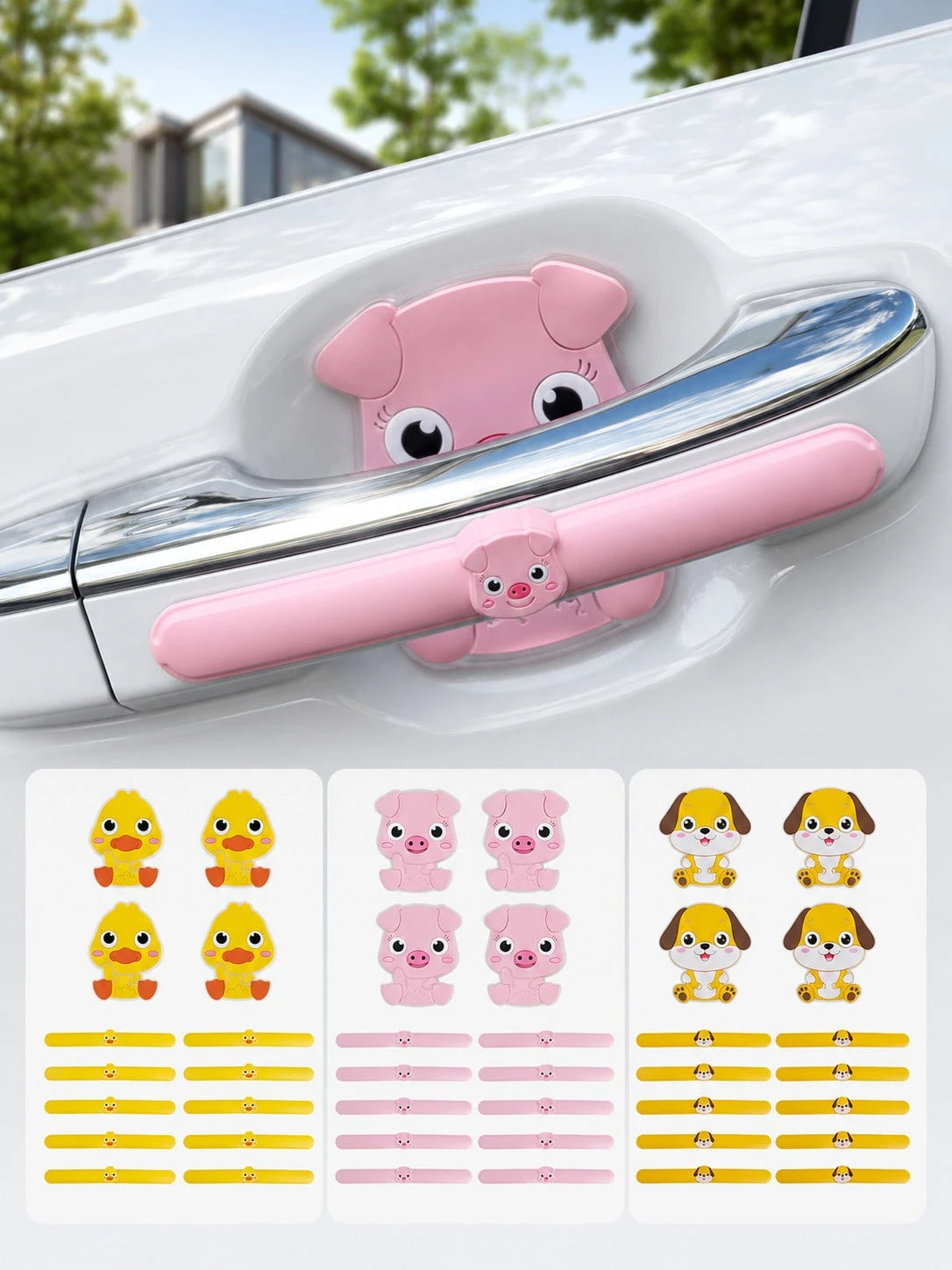 Cute Cartoon Car Door Handle Anti-Collision Sticker, PVC Scratch Protection Film For Door Bowl Rearview Mirror Bumper, Universal Lovely Animal Pattern Car Exterior Protective Accessories