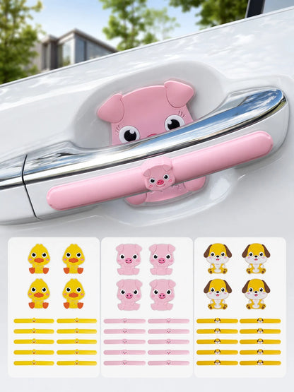 Cute Cartoon Car Door Handle Anti-Collision Sticker, PVC Scratch Protection Film For Door Bowl Rearview Mirror Bumper, Universal Lovely Animal Pattern Car Exterior Protective Accessories