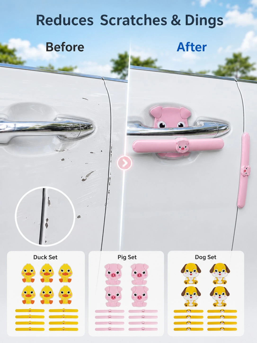 Cute Cartoon Car Door Handle Anti-Collision Sticker, PVC Scratch Protection Film For Door Bowl Rearview Mirror Bumper, Universal Lovely Animal Pattern Car Exterior Protective Accessories