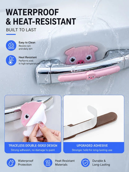 Cute Cartoon Car Door Handle Anti-Collision Sticker, PVC Scratch Protection Film For Door Bowl Rearview Mirror Bumper, Universal Lovely Animal Pattern Car Exterior Protective Accessories