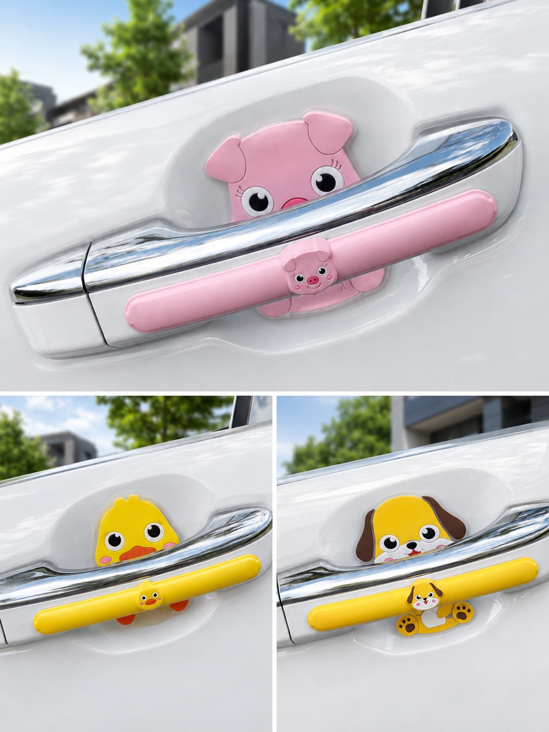 Cute Cartoon Car Door Handle Anti-Collision Sticker, PVC Scratch Protection Film For Door Bowl Rearview Mirror Bumper, Universal Lovely Animal Pattern Car Exterior Protective Accessories