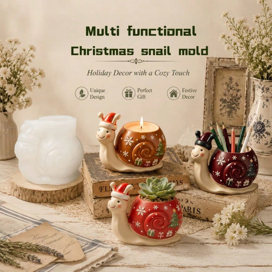 Cute Christmas Snail Silicone Mold, Aromatherapy Candle Cup Multi-Purpose DIY Mold, Succulent Planter, Pen Holder, Resin Plaster Concrete Casting Mold, Cute Christmas Snail Crafts, Christmas Handmade
