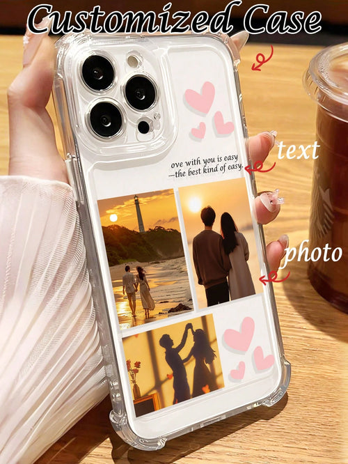 Cute Customized Heart-Shaped Romantic Personalized Photo & Text Protective Phone Case 1pc, Suitable For A13, A14, A15, A16, Capability A33, A34, A35, A52, A53, A54, A55, S20, S21, S22, S23, S24, S25 U