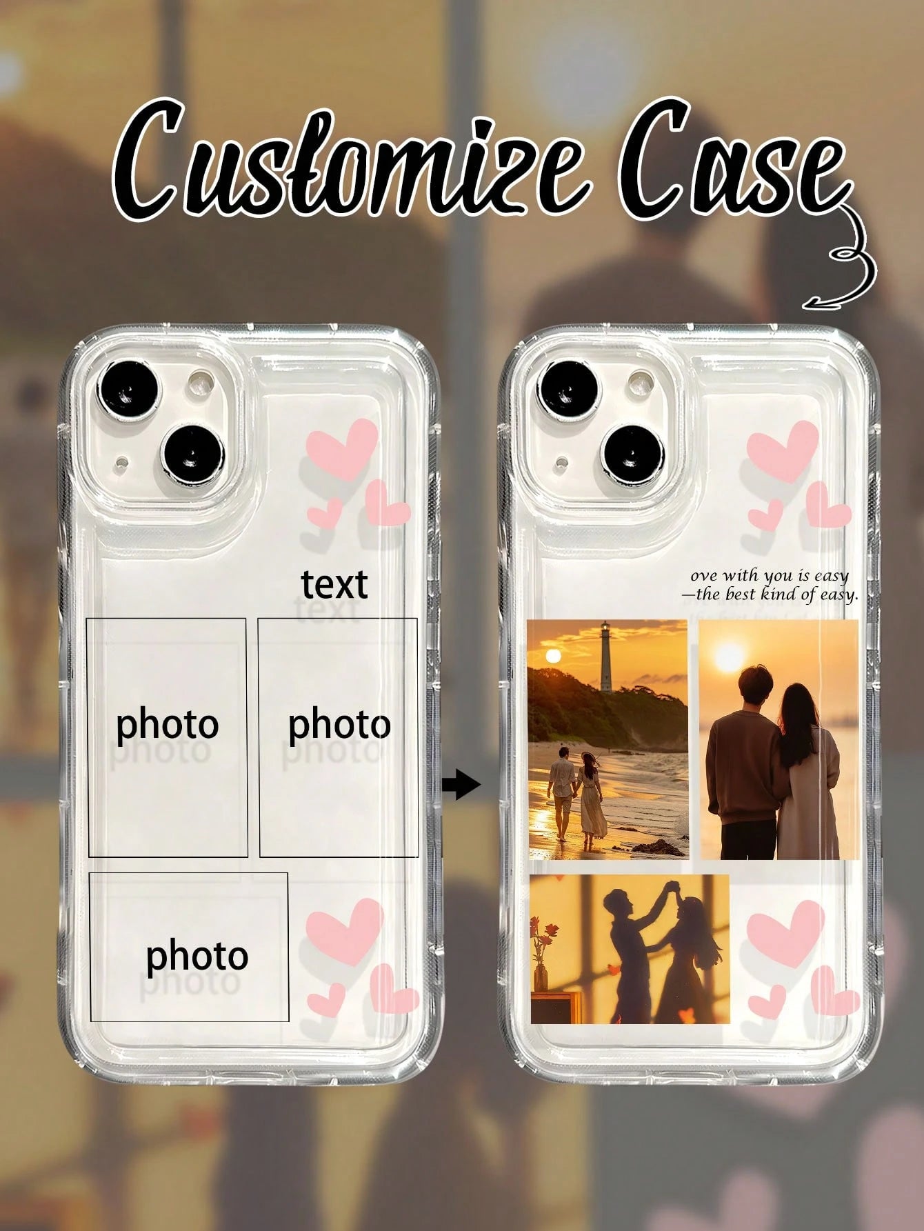 Cute Customized Heart-Shaped Romantic Personalized Photo & Text Protective Phone Case 1pc, Suitable For A13, A14, A15, A16, Capability A33, A34, A35, A52, A53, A54, A55, S20, S21, S22, S23, S24, S25 U