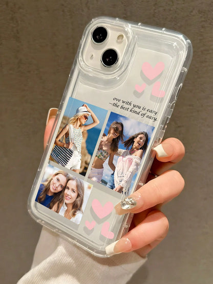 Cute Customized Heart-Shaped Romantic Personalized Photo & Text Protective Phone Case 1pc, Suitable For A13, A14, A15, A16, Capability A33, A34, A35, A52, A53, A54, A55, S20, S21, S22, S23, S24, S25 U