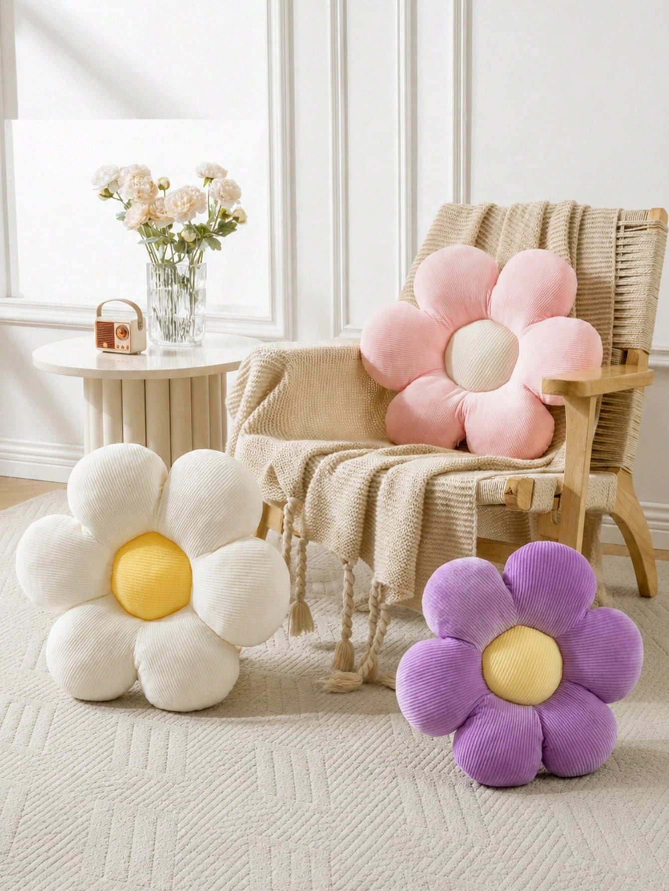 Cute Flower Plush Pillow, Soft Filled Daisy Shaped Cushion, Suitable For Sofa, Bed, Chair, Living Room And Bedroom Decor