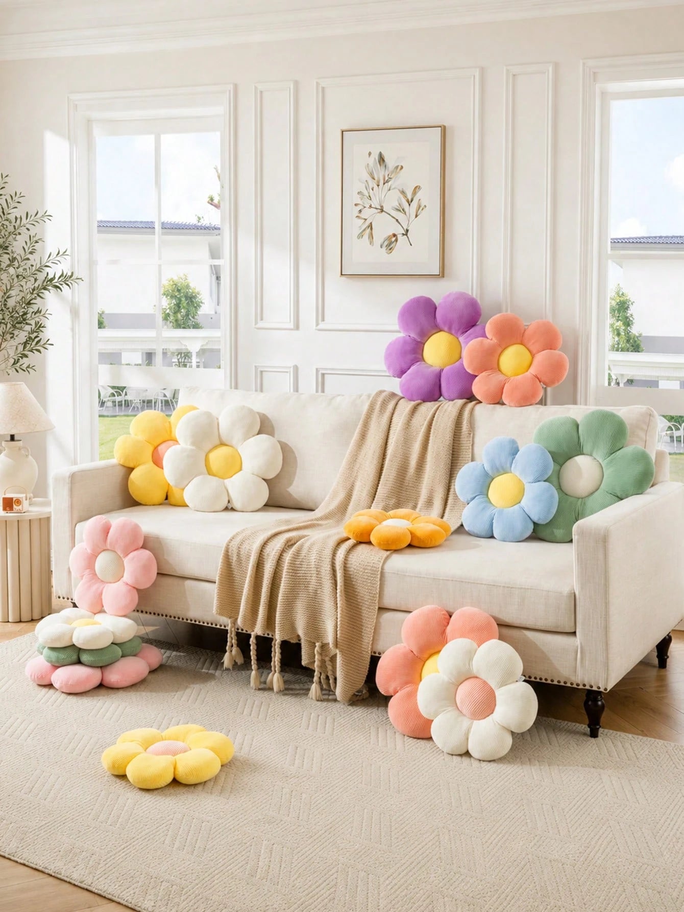 Cute Flower Plush Pillow, Soft Filled Daisy Shaped Cushion, Suitable For Sofa, Bed, Chair, Living Room And Bedroom Decor