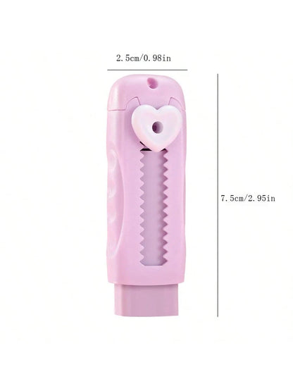 Cute Heart-Shaped Eraser Set, Durable ABS Material, Push-Pull Design, Lovely Macaron Colors, Suitable For Office And School Use, Back To School