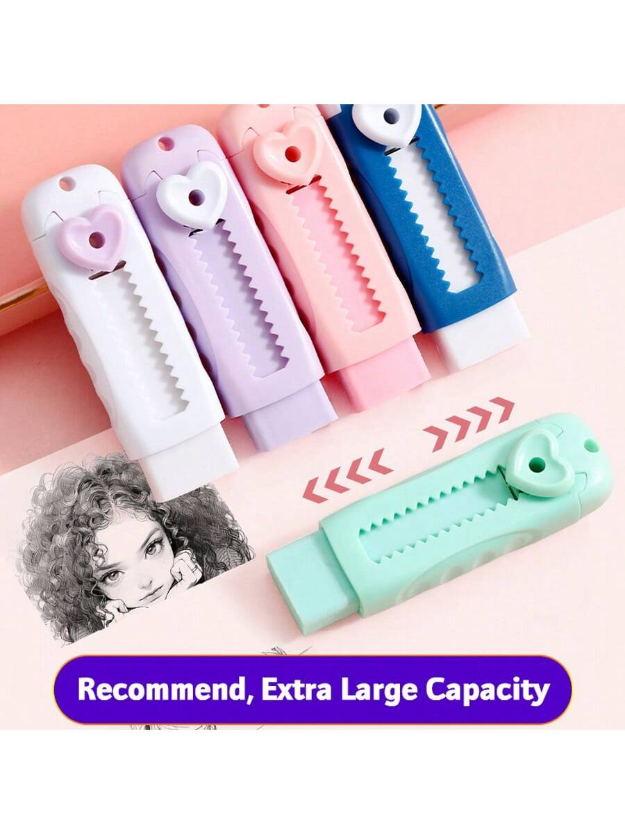 Cute Heart-Shaped Eraser Set, Durable ABS Material, Push-Pull Design, Lovely Macaron Colors, Suitable For Office And School Use, Back To School