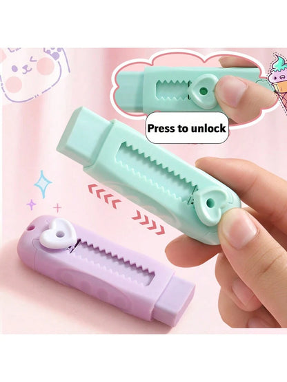 Cute Heart-Shaped Eraser Set, Durable ABS Material, Push-Pull Design, Lovely Macaron Colors, Suitable For Office And School Use, Back To School