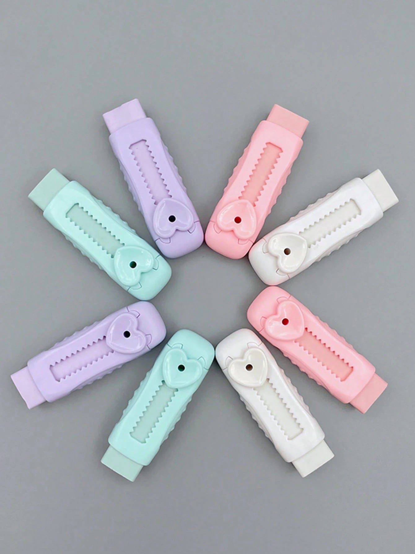 Cute Heart-Shaped Eraser Set, Durable ABS Material, Push-Pull Design, Lovely Macaron Colors, Suitable For Office And School Use, Back To School