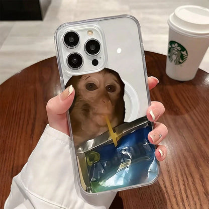 Cute Monkey Pattern Magnetic Clear Shockproof Protective Slim Thin Phone Case Cover For IPhone X Xsmax 11 12 13 14 15 16 Pro Max Plus MagSafe Funny,Suitable For IPhone17 Air,Suitable For IPhone17 Air