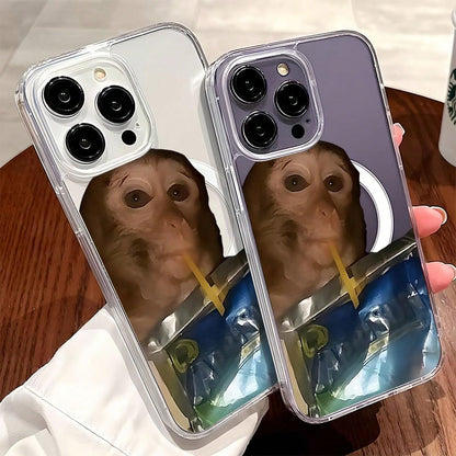 Cute Monkey Pattern Magnetic Clear Shockproof Protective Slim Thin Phone Case Cover For IPhone X Xsmax 11 12 13 14 15 16 Pro Max Plus MagSafe Funny,Suitable For IPhone17 Air,Suitable For IPhone17 Air