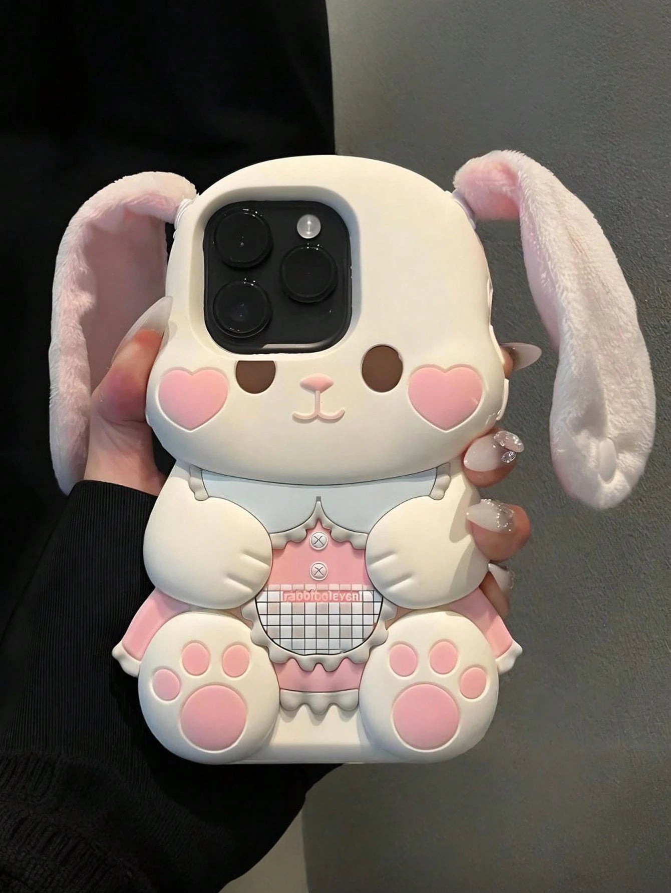 Cute Pink Bunny Element Silicone Heart Blush 3D Rabbit Silicone Animal Ears Style Kawaii Phone Shockproof Case With Plush Ears Compatible With Iphone 17/17pro/7air/17PROMAX/16/16PRO/16PLUS/16PROMAX/15