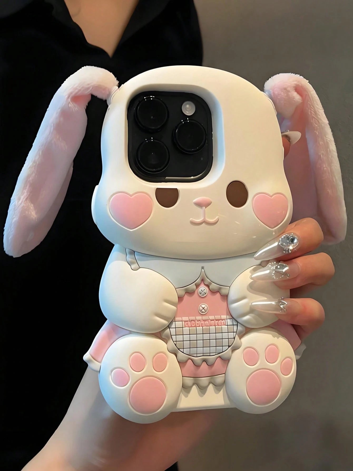 Cute Pink Bunny Element Silicone Heart Blush 3D Rabbit Silicone Animal Ears Style Kawaii Phone Shockproof Case With Plush Ears Compatible With Iphone 17/17pro/7air/17PROMAX/16/16PRO/16PLUS/16PROMAX/15