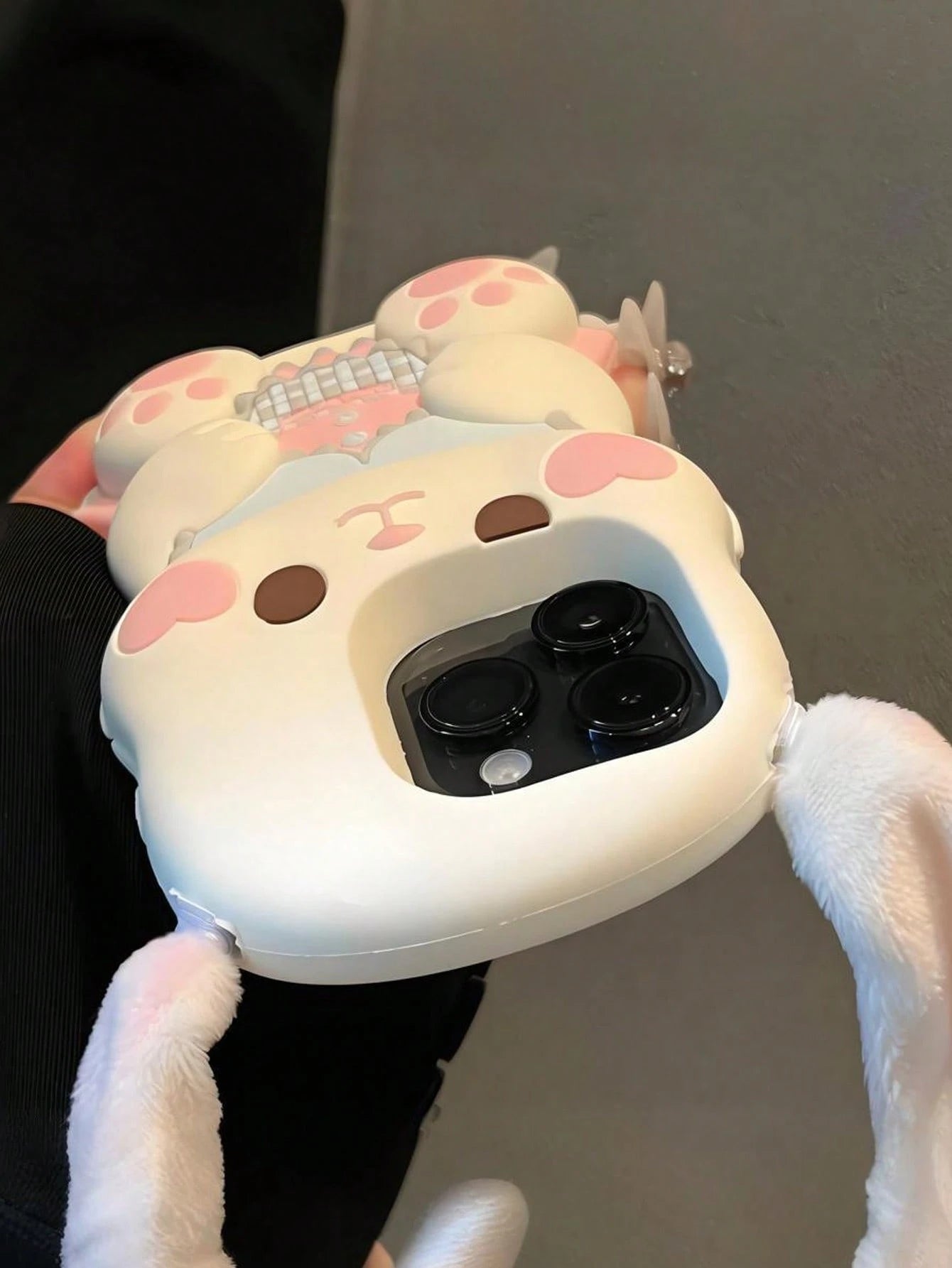 Cute Pink Bunny Element Silicone Heart Blush 3D Rabbit Silicone Animal Ears Style Kawaii Phone Shockproof Case With Plush Ears Compatible With Iphone 17/17pro/7air/17PROMAX/16/16PRO/16PLUS/16PROMAX/15