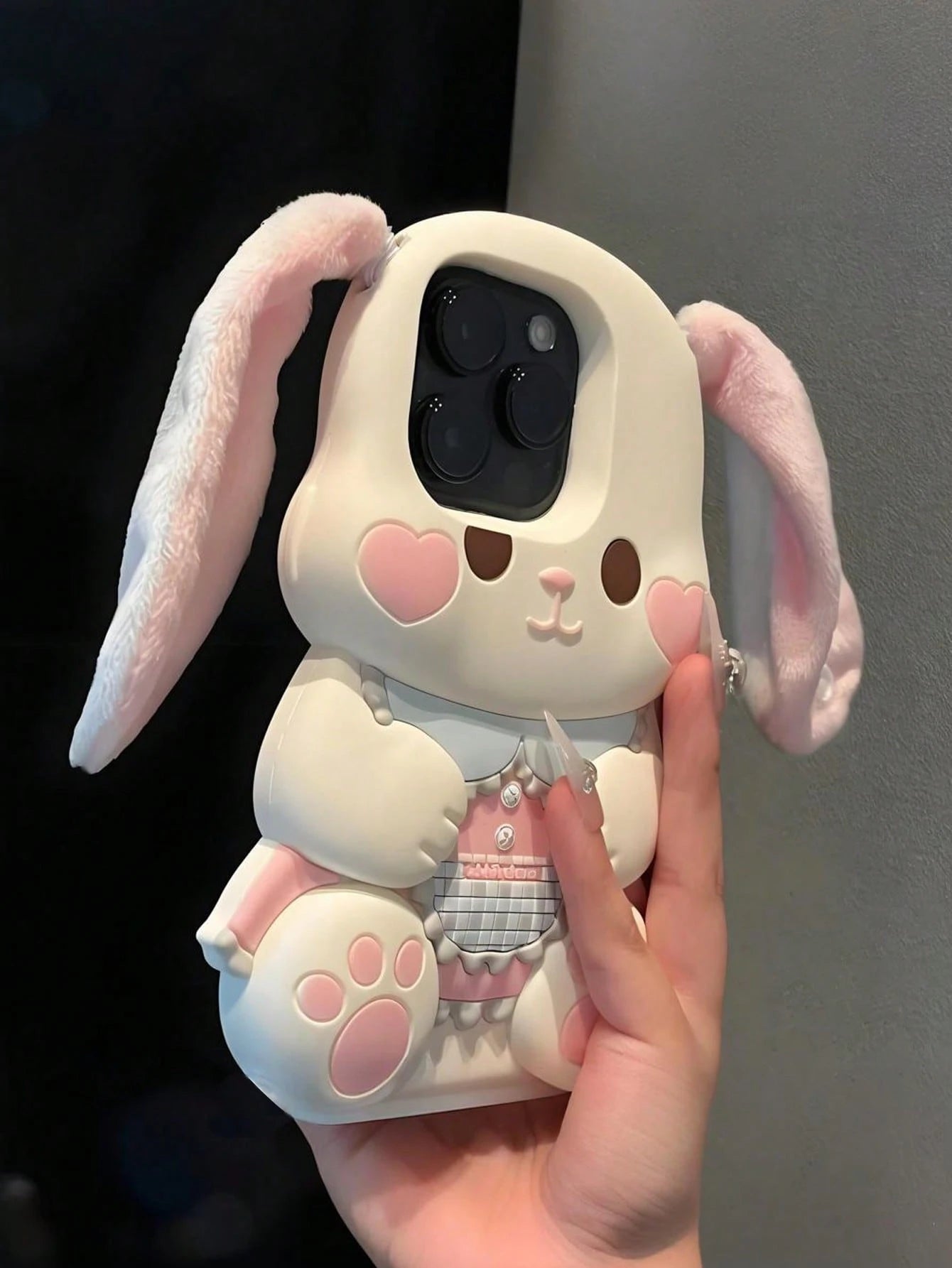Cute Pink Bunny Element Silicone Heart Blush 3D Rabbit Silicone Animal Ears Style Kawaii Phone Shockproof Case With Plush Ears Compatible With Iphone 17/17pro/7air/17PROMAX/16/16PRO/16PLUS/16PROMAX/15