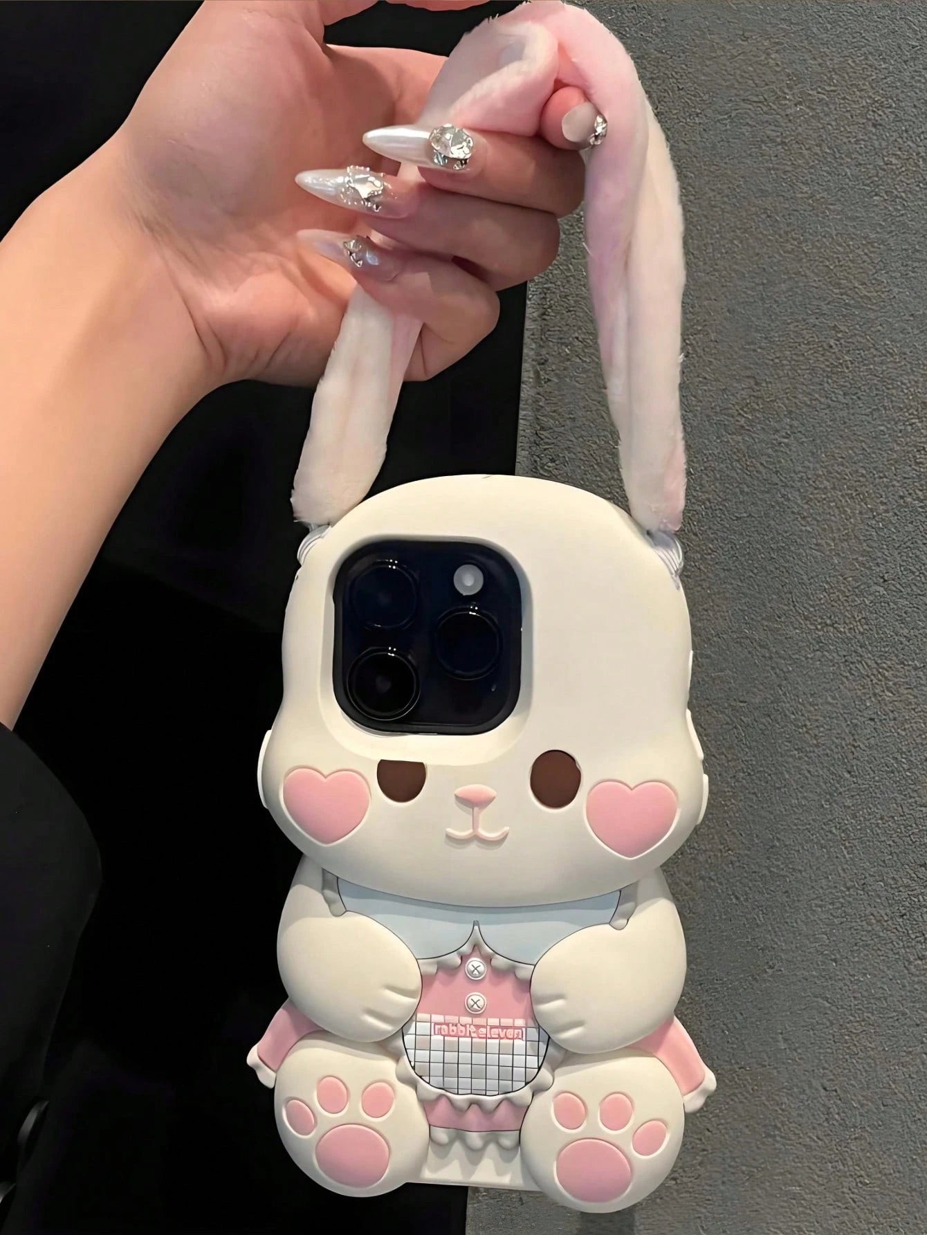 Cute Pink Bunny Element Silicone Heart Blush 3D Rabbit Silicone Animal Ears Style Kawaii Phone Shockproof Case With Plush Ears Compatible With Iphone 17/17pro/7air/17PROMAX/16/16PRO/16PLUS/16PROMAX/15