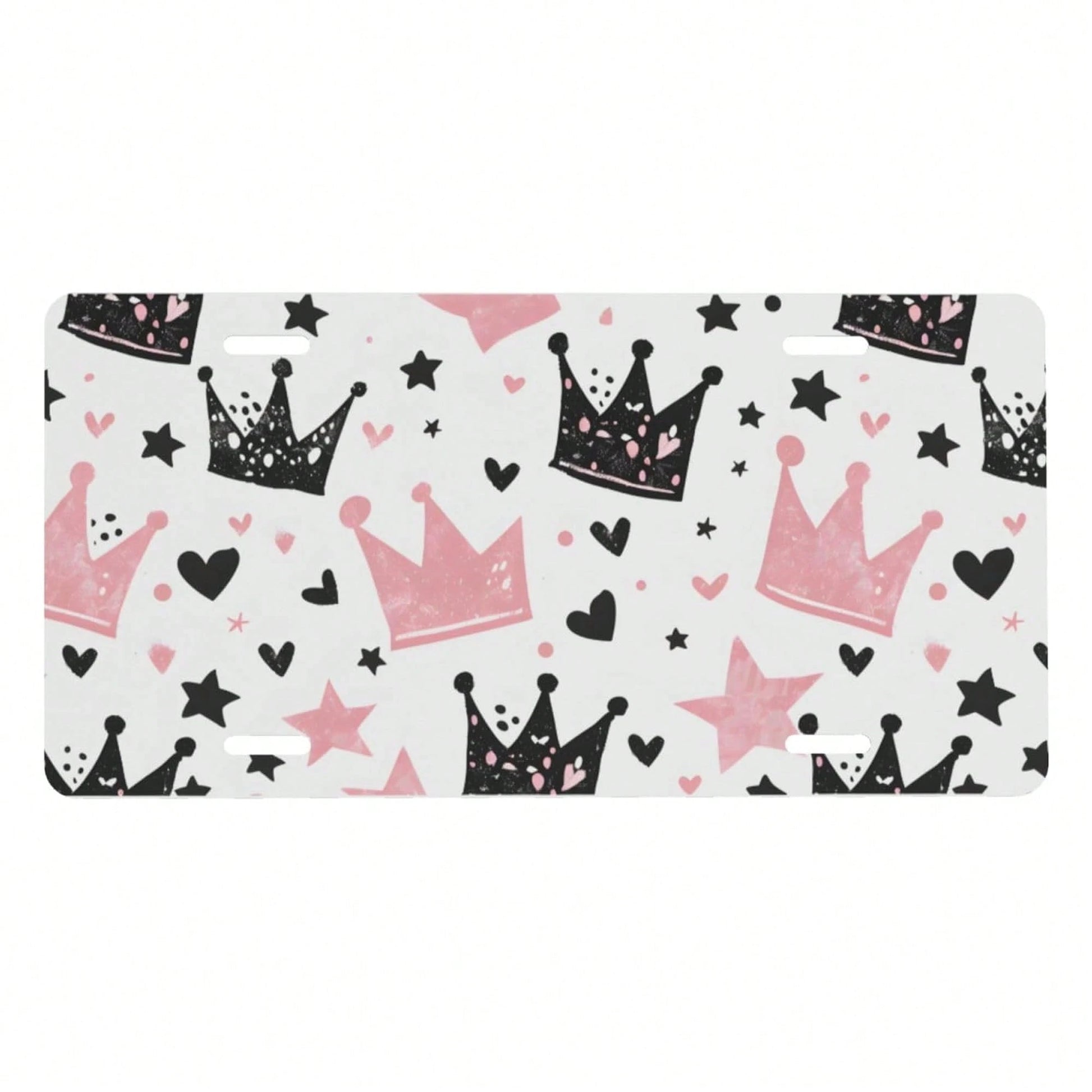 Cute Pink Crown Front License Plate For Women Men Funny Car License Plates With 4 Holes Aluminum Metal Novelty Vanity Tag Cover Rust-Proof Us Canada Car Decor Accessoryches 370